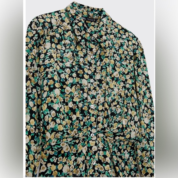 ZARA Floral Button Up Collar Maxi Dress - Picture 5 of 10